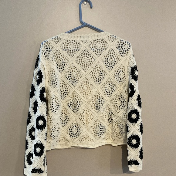 Floral Crochet Cardigan Sweater - Black and Cream - Picture 2 of 3